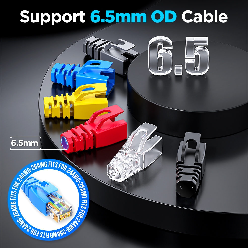 AMPCOM 30/50/100 ชิ้น คลุมกันเสียงสายเคเบิลอีเธอร์เน็ต RJ45 ปลั๊กตัวต่อสายเคเบิลสำหรับ CAT5 CAT5E CAT6