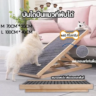 🐶บันไดสัตว์เลี้ยง😻บันไดสุนัข พับได้ บันไดทางลาด ไม้ กันลื่น ปรับความสูงได้ ใช้งานได้หลากหลาย กันลื่น M/L