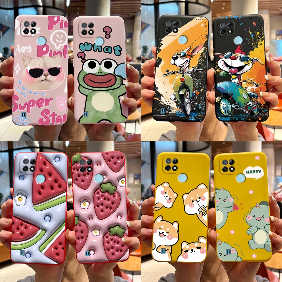 สําหรับrealme C21 C21Y C25Yซิลิโคนนุ่มJellyเคสโทรศัพท์ออกแบบใหม่น่ารักหมีการ์ตูนกบพิมพ์ปกหลัง