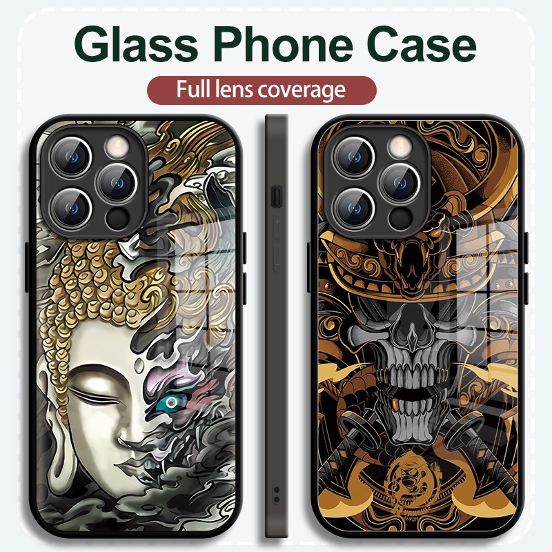 สัมผัสสบายคุณภาพสูง Apple HD รูปแบบเคสโทรศัพท์แก้วเหมาะสําหรับ iPhone15 14 13 12 11ProMax เคสโทรศัพท์สินค้าใหม่รูปแบบสร้างสรรค์ iPhone XR XSMax 7 8Plus 6S Plus เคสโทรศัพท์ผู้ชายผู้หญิงเคส