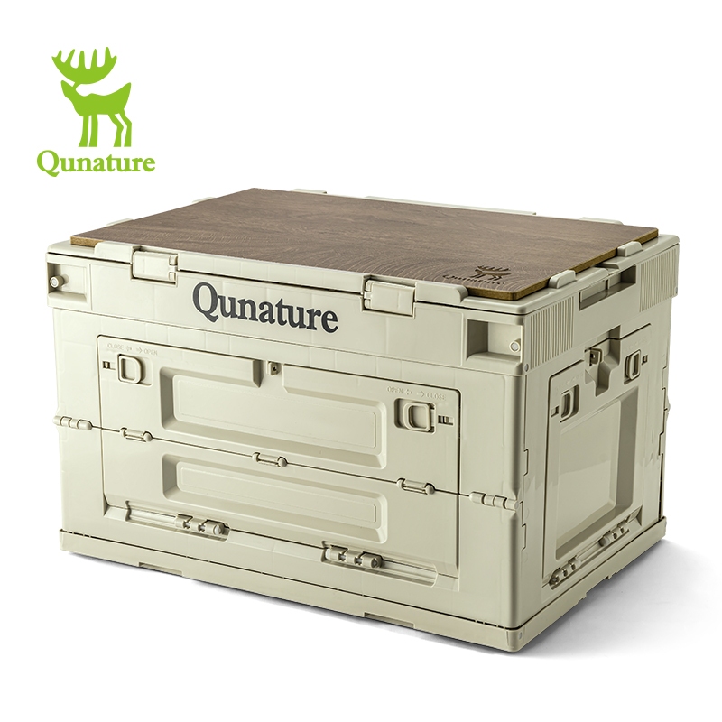 Qunature26L/60Lกล่องพับกลางแจ้งขนาดใหญ่ความจุCampingกล่องเก็บพับTravel Campingตารางฝาไม้รถtrunk