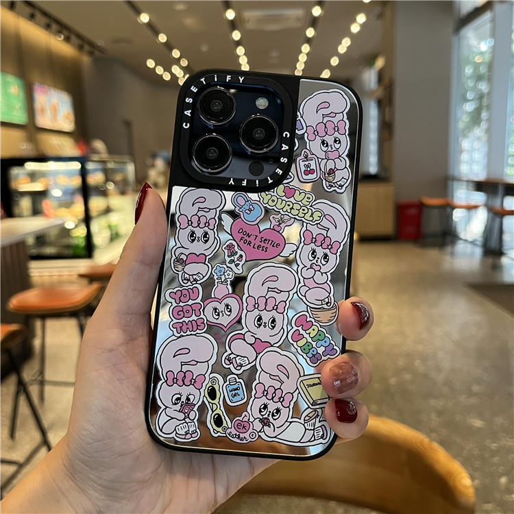กระจกปลอกสีชมพู Big Eyed กระต่ายสําหรับ iPhone 11 12 13 14 15 16 Pro Max X XR XSMAX 7 8 SE2020 เคสโทรศัพท์กันกระแทกคลุมทั้งหมด