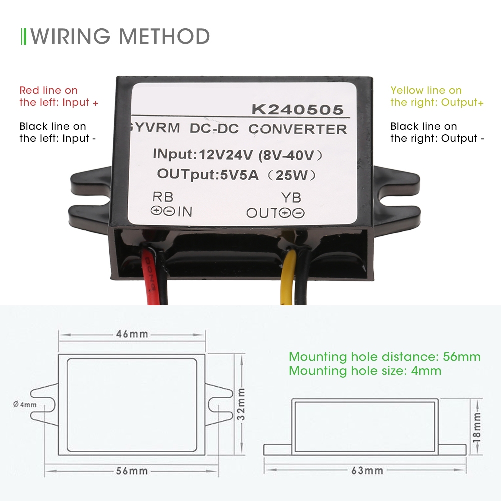 Ryo Tools ตัวแปลงพลังงาน 12V/24V to 5V 5A DC-DC Buck Converter Step Down Power Supply Module