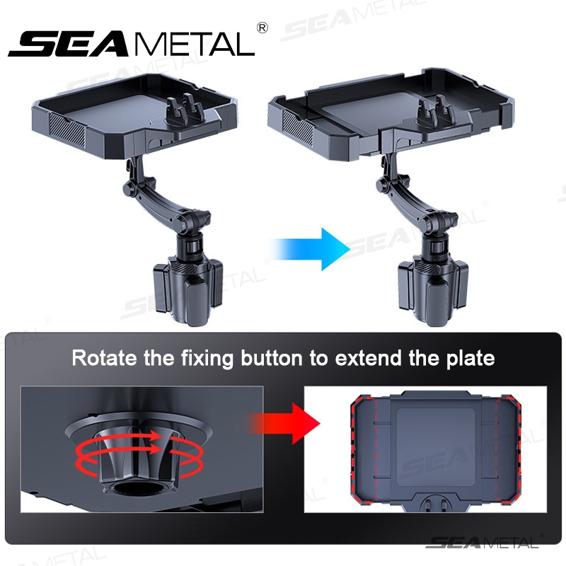 Seametal ถาดอาหารในรถอเนกประสงค์โต๊ะรับประทานอาหารในรถยนต์แบบพกพาพร้อมที่วางโทรศัพท์มือถือแล็ปท็อปที่วางเครื่องดื่มรถยืดแผ