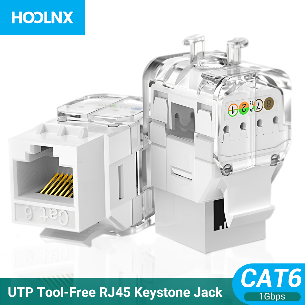 Hoolnx CAT6 Keytone แจ็คเครื่องมือ-Less RJ45 UTP, ไม่มี Punch-Down เครื่องมือที่ต้องการโมดูล Coupler 1/5/10-Pack สีขาว