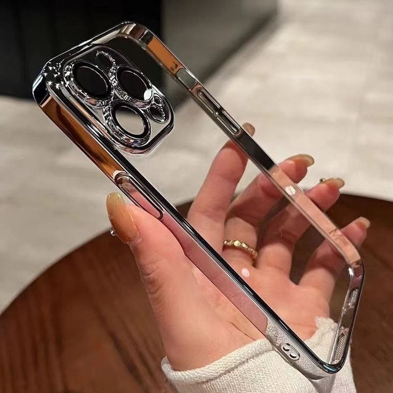 บางเฉียบหรูหราชุบเคสโทรศัพท์กันกระแทกสําหรับ iPhone 16 15 14 13 12 11 Pro Max 14 15 Plus XR XS Max 7 8 Plus กล้องป้องกันฟิล์มเคสใสฝาหลัง