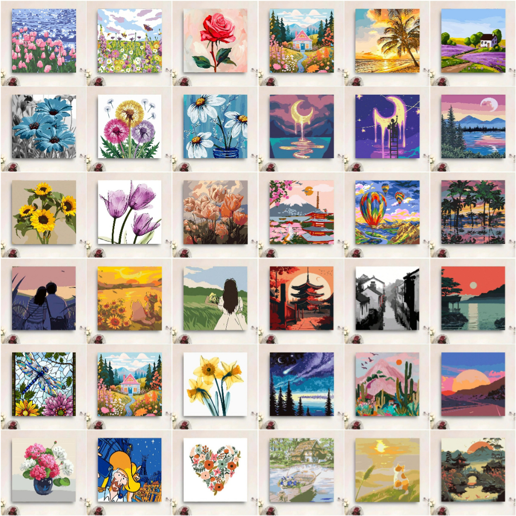 Drofe [มีเฟรม] 20X20ซม ระบายสีตามตัวเลข ขึงเฟรมไม้พร้อมอุปกรณ์ ขนาด ฝึกสมาธิ ชุดระบายสี DIY สำหรับตกแต่งบ้าน ศิลปะระบายสีตามตัวเลข
