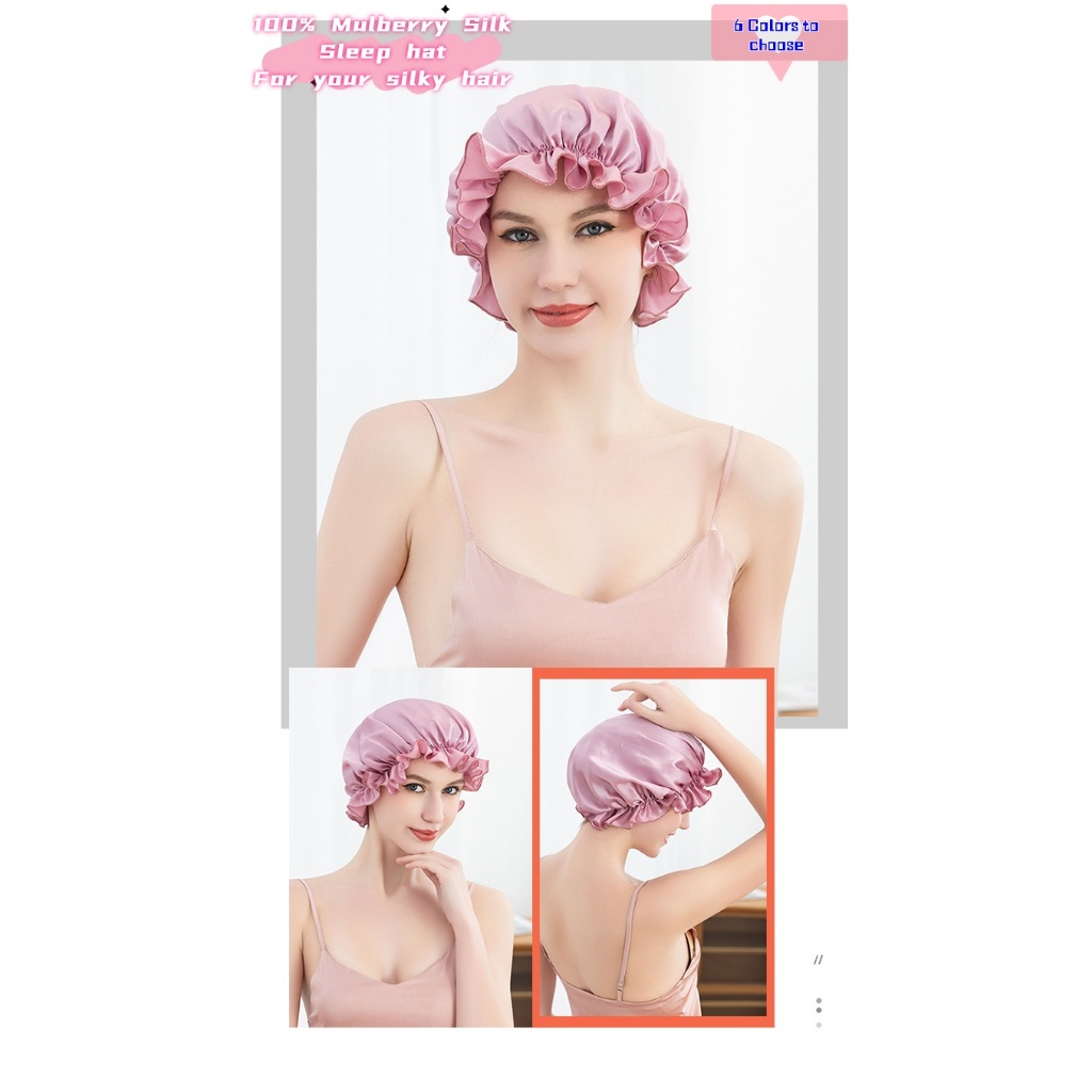 100% Mulberry Silk Sleep cap สําหรับผู้หญิง Hair care Night belt Pure Silk Nightcap 19 Momme