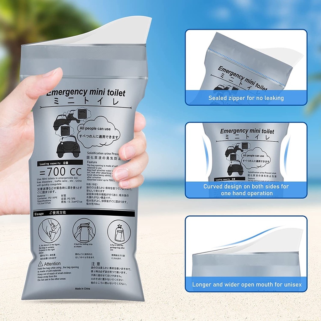 700ml กระเป๋าปัสสาวะในรถยนต์ฉุกเฉินสําหรับการเดินทาง Camping Pee Bag กระเป๋าปัสสาวะแบบพกพา กระเป๋าอาเจียน ห้องน้ําขนาดเล็ก