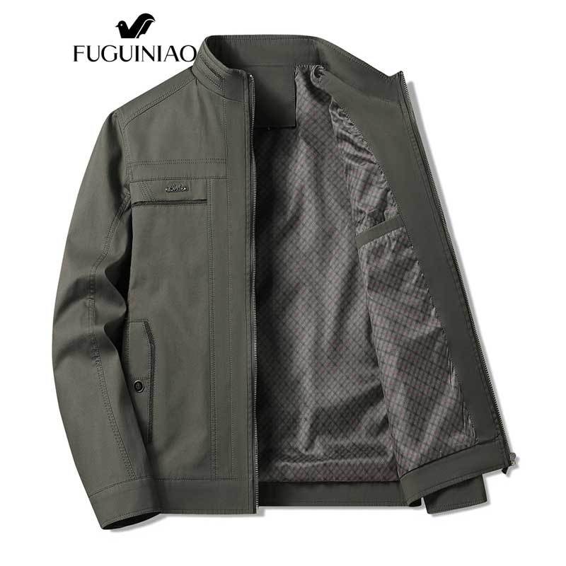 Fuguiniao ฤดูใบไม้ผลิและฤดูใบไม้ร่วงใหม่ชายวัยกลางคนและผู้สูงอายุยืนคอธุรกิจเสื้อบาง