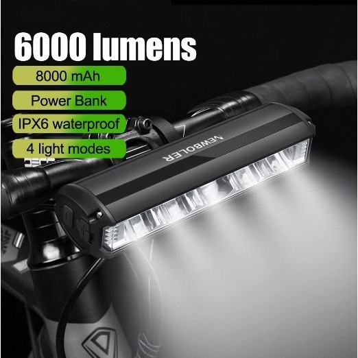 6000 Lumen ไฟจักรยาน USB ชาร์จ 8000mAh ไฟหน้าจักรยาน IPX6 กันน้ำด้านหน้าไฟกระพริบอลูมิเนียมกรณีจักรยานอุปกรณ์เสริม