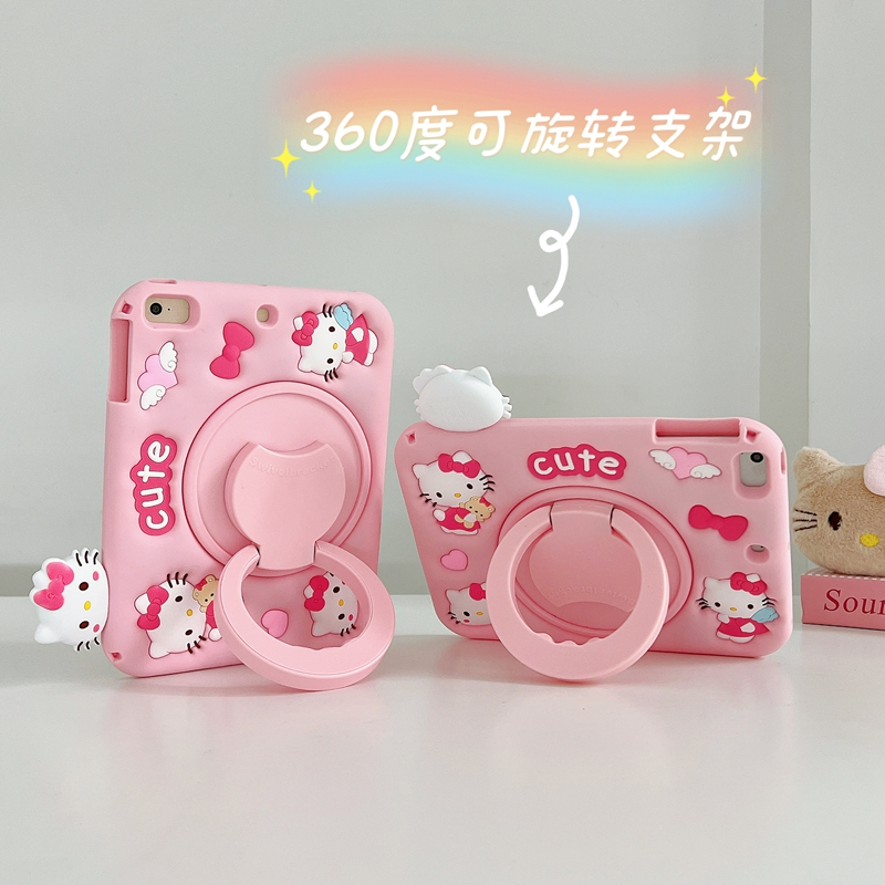 การ ์ ตูนน ่ ารัก hellokitty ipad กรณีแท ็ บเล ็ ตในตัว 2019 2020 air4 10.9 mini4 ipad5 /3/1 360 องศาวงเล ็ บซิลิโคนพร ้ อมช ่ องเสียบปากกา 2018 2019 air1 2 10.2 pro11 2024 10.5 9.7