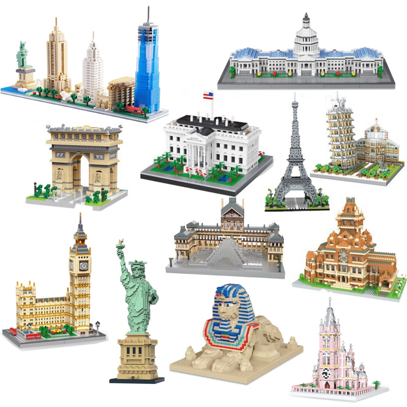 World landmark ประกอบอาคารที่มีชื่อเสียง diorama Pisa Leaning Tower Arc de Triomphe และบล็อกตัวต่ออื่นๆของเล่นตกแต่ง