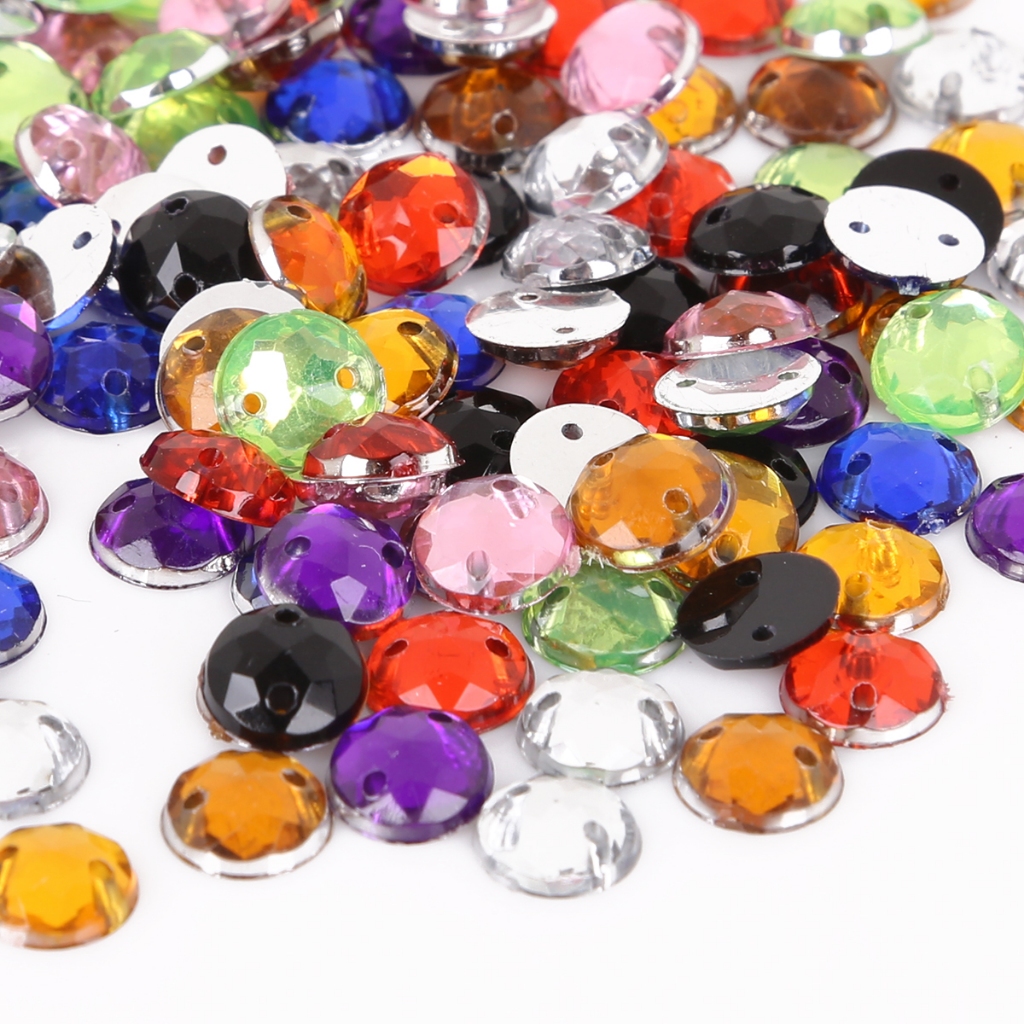 6/8/10/12/14/16/18/20 มม.เย็บผ้าอะคริลิค Flatback Rhinestones สองหลุมรอบลูกปัดอะคริลิคเย็บบนเสื้อผ้าสําหรับ DIY เครื่องประดับทําเย็บปักถักร้อยอุปกรณ์เสริม
