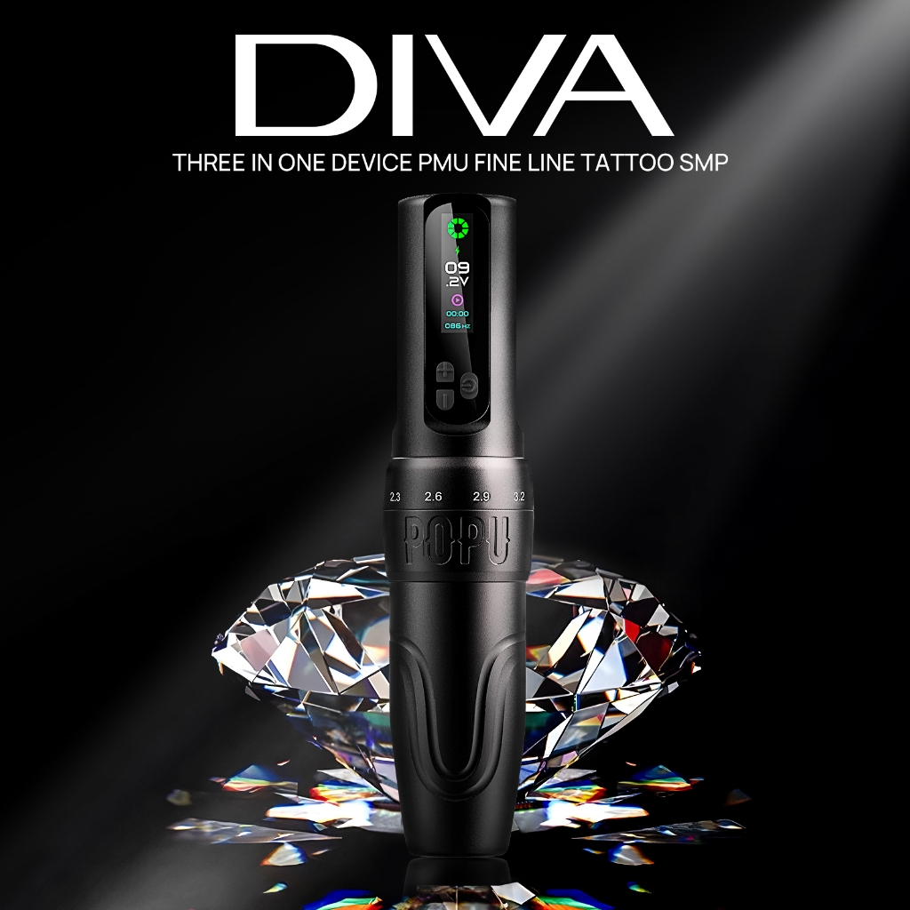 Popu DIVA แต่งหน้าถาวรไร้สายแบตเตอรี่สักปากกาเครื่องปรับจังหวะสําหรับ PMU & SMP OLED จอแสดงผลดิจิตอล Power Pack