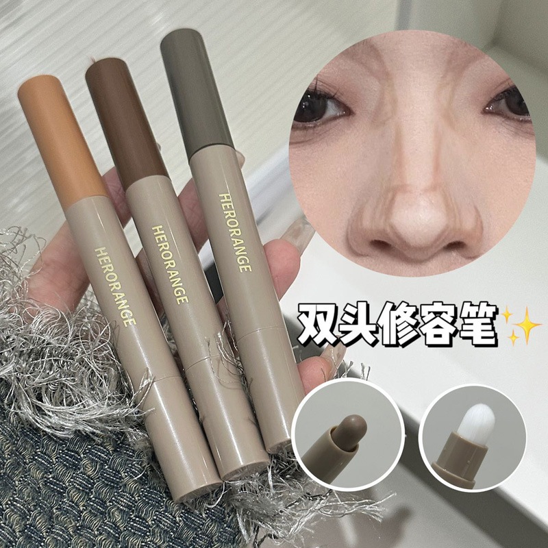 Heroange Double Head Highlight Bronzer Contour Brighten Complexion ปรับเปลี ่ ยน Facial Contour Lasting กันน ้ ํา