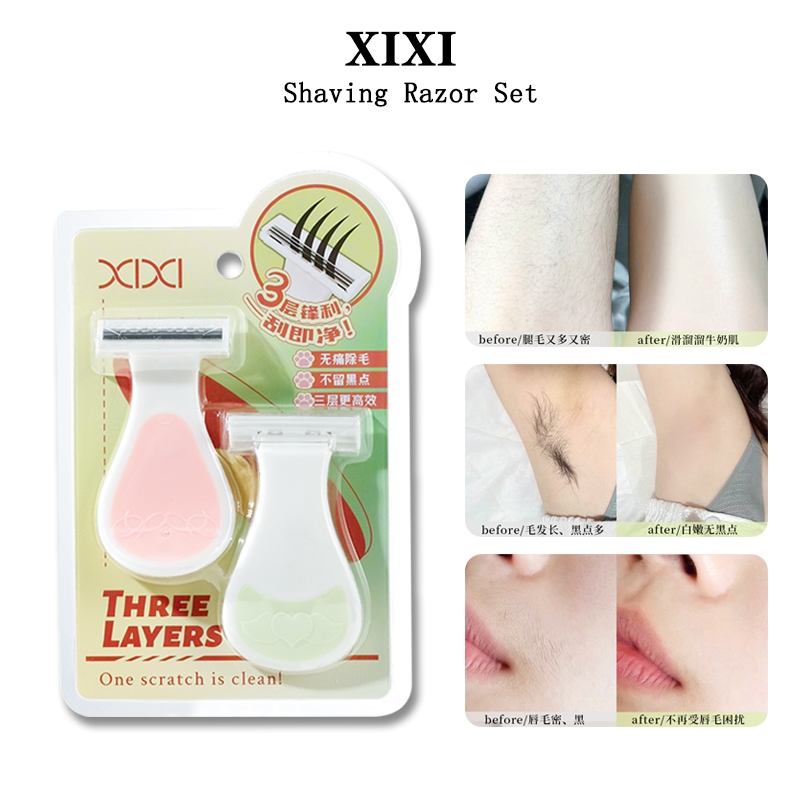 Xixi 3 ชั้นมีดโกนโกนหนวดชุดสบู่แถบหล่อลื่นปลอดภัยไม่เจ็บปวดกันน้ําทําความสะอาดง่ายแบบพกพาสาวเครื่องมือกําจัดผม NO.GJ-160