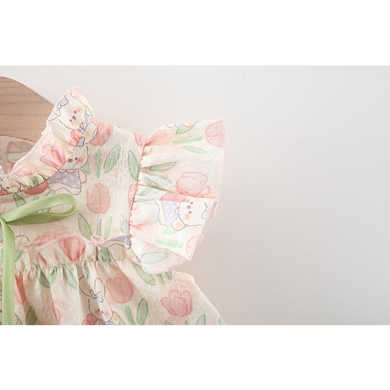 ฤดูร้อนใหม่หวานและน่ารักชุดเด็กผู้หญิง,สีชมพูดอกทิวลิปเด็กแขนกุดเสื้อผ้าสําหรับ 9 เดือนถึง 4 ปี - รูปที่ 3