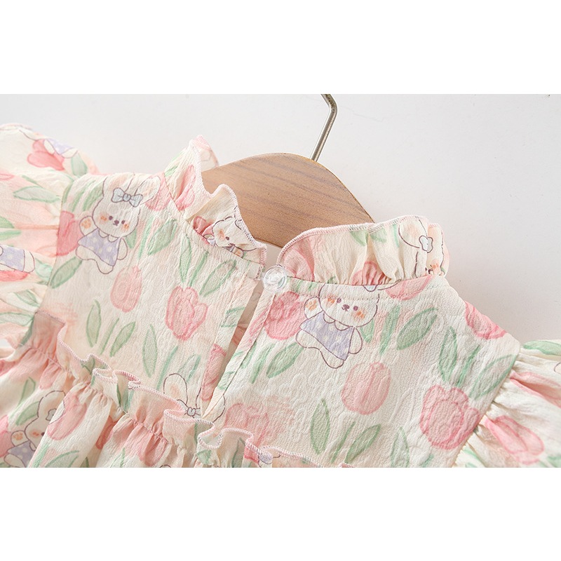 ฤดูร้อนใหม่หวานและน่ารักชุดเด็กผู้หญิง,สีชมพูดอกทิวลิปเด็กแขนกุดเสื้อผ้าสําหรับ 9 เดือนถึง 4 ปี - รูปที่ 4