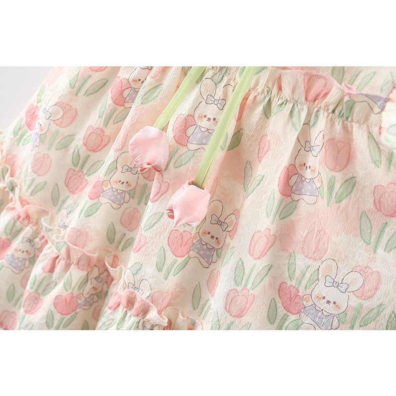 ฤดูร้อนใหม่หวานและน่ารักชุดเด็กผู้หญิง,สีชมพูดอกทิวลิปเด็กแขนกุดเสื้อผ้าสําหรับ 9 เดือนถึง 4 ปี - รูปที่ 5