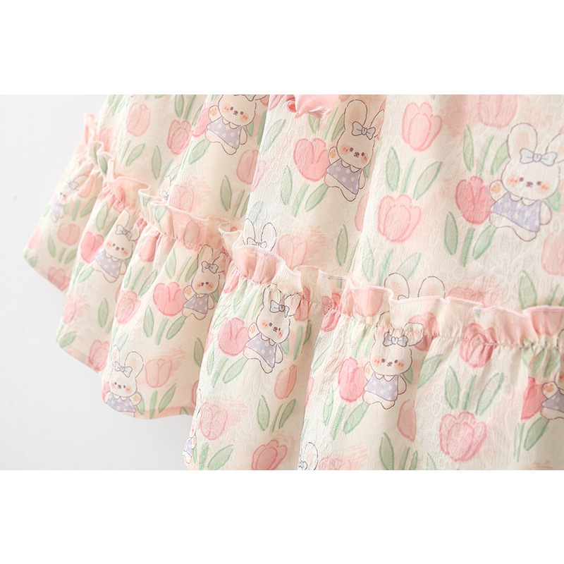 ฤดูร้อนใหม่หวานและน่ารักชุดเด็กผู้หญิง,สีชมพูดอกทิวลิปเด็กแขนกุดเสื้อผ้าสําหรับ 9 เดือนถึง 4 ปี - รูปที่ 6