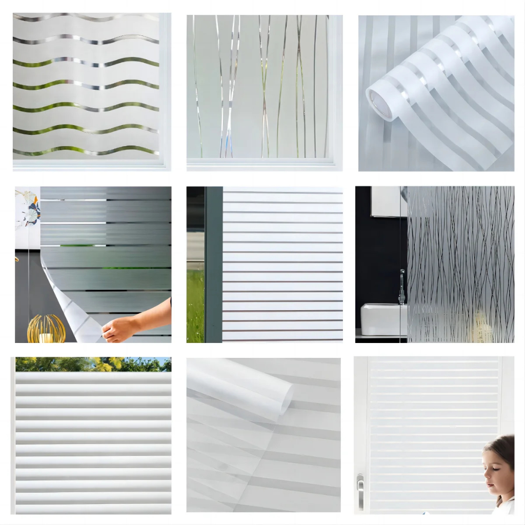 Frosted Window Film ฟิล์มความเป็นส่วนตัวสําหรับแก้ว Windows Stripe รูปแบบ Window Frosting ฟิล์ม Self-Adhesive Glass ฟิล์มสําหรับ Home Office