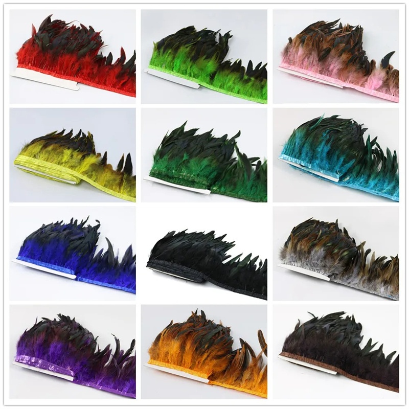 1 เมตร Rooster Feathers Trim พู่ Fringe บนเทปไก่ไก่ไก่ไก่ไก่ Feather สําหรับเสื้อผ้าริบบิ้นเย็บ DIY ตกแต่ง