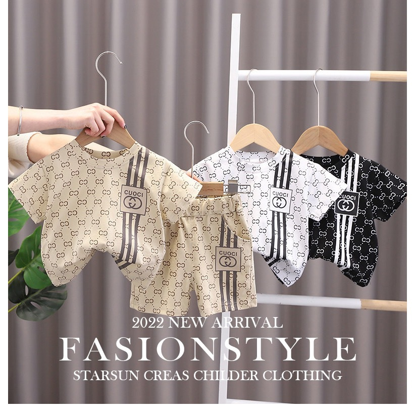 Trendy baby ชุดเสื้อยืดแขนสั้น กางเกงขาสั้น ผ้าเรยอน ระบายอากาศ แบบแห้งเร็ว สําหรับเด็กผู้ชาย และเด็กผู้หญิง Children's set