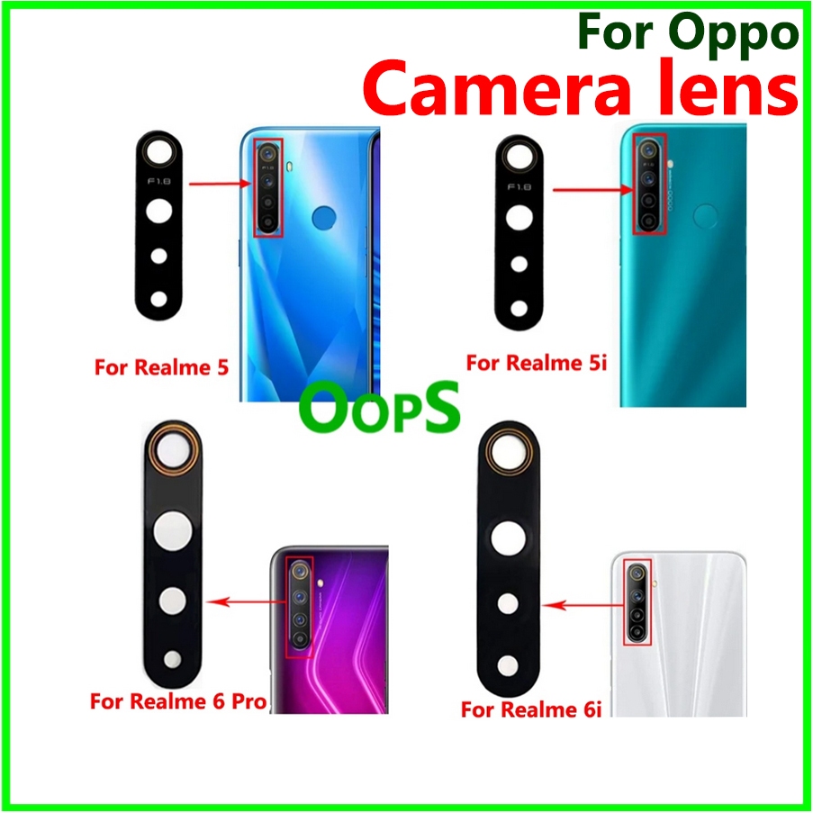 เลนส์กล้องด้านหลังสําหรับ Realme C3 5i 5 6 6i Pro 5S 6S ฝาครอบกล้องด้านหลังพร้อมเทปสติกเกอร์
