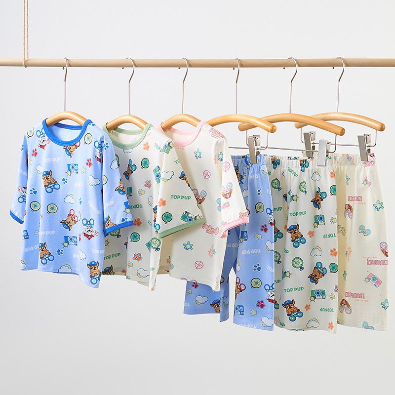 paw patrol ชุดนอนเด็กผ้าฝ้ายแขนยาวเด็กชายและเด็กหญิงชุดชั้นในฤดูใบไม้ร่วงและฤดูหนาวบริการถึงบ้าน