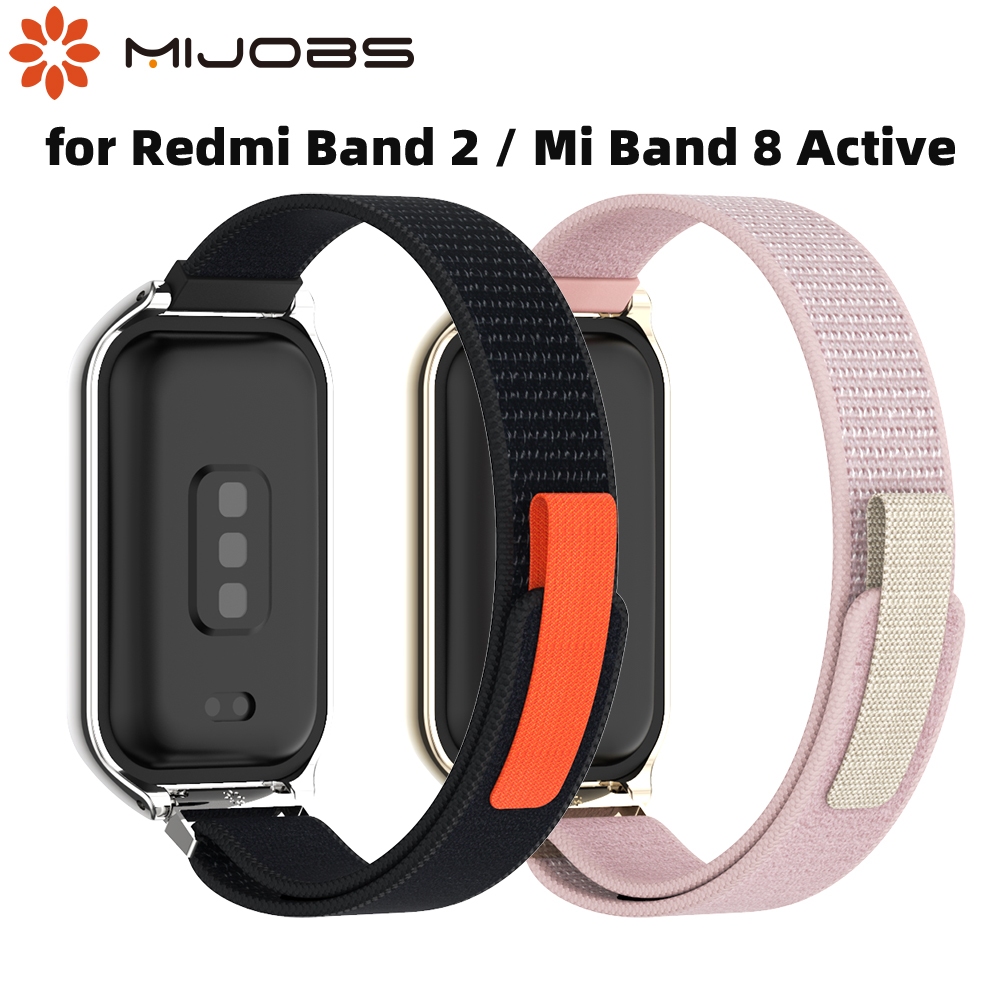 Mijobs Trail Loop สําหรับ Redmi Band 2 Xiaomi Smart Band 8 Active Breathable สายไนลอนโลหะ Quick Release Connector เคสป้องกันผู้ชายผู้หญิงอุปกรณ์เสริม
