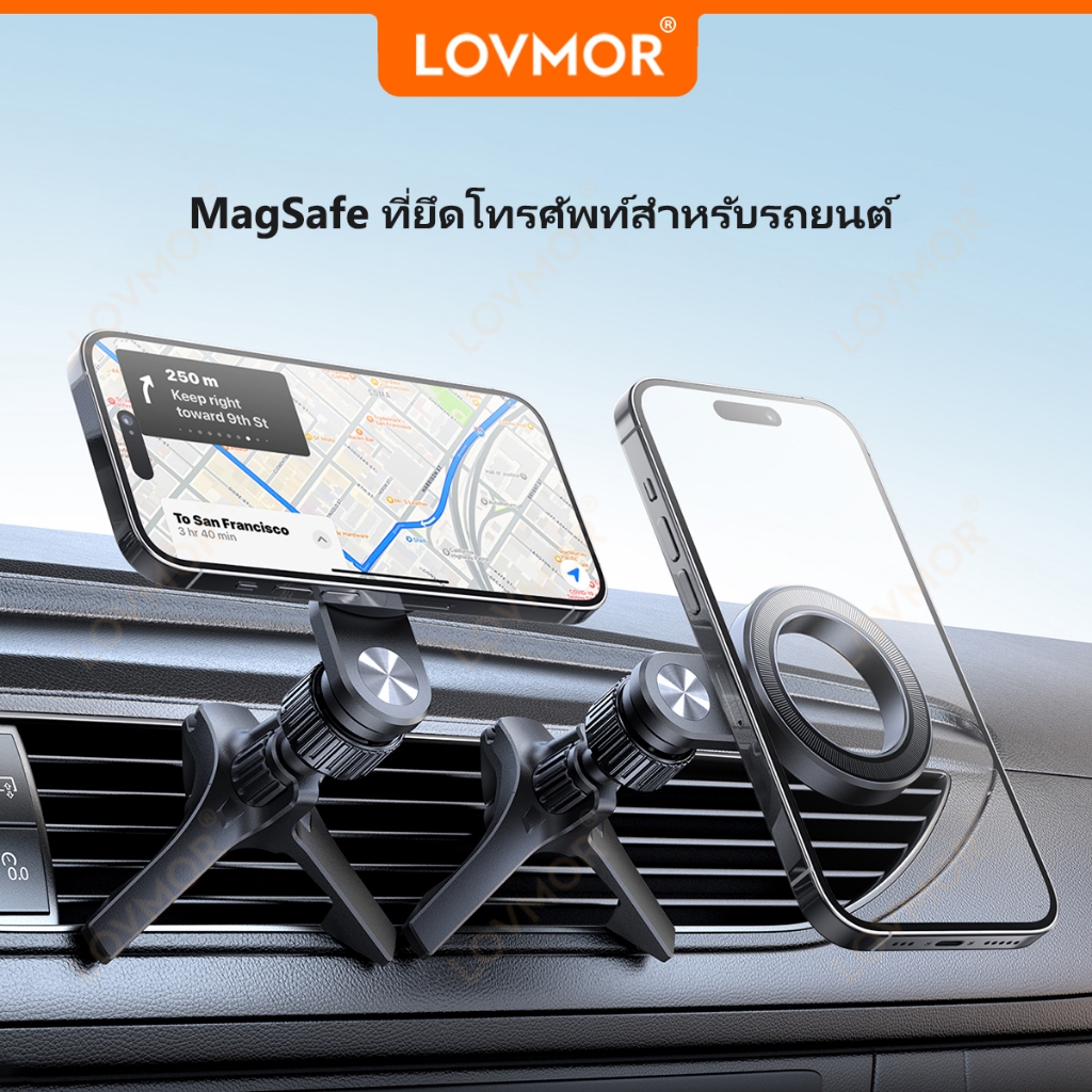 LOVMOR ที่วางโทรศัพท์มือถือพิเศษสําหรับช่องระบายอากาศในรถยนต์ [ โซลูชันช ่ องระบายอากาศแบบกลม ] MagSafe ที่ยึดโทรศัพท์สำหรับรถยนต์