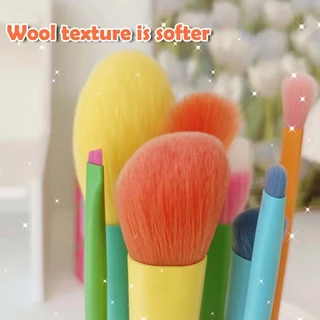 10แปรงแต่งหน้าในสายรุ้งลูกอม มาการอง สีแปรงแต่งหน้ารวมกันแปรงแต่งหน้า