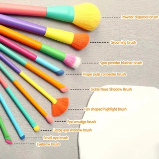 10แปรงแต่งหน้าในสายรุ้งลูกอม มาการอง สีแปรงแต่งหน้ารวมกันแปรงแต่งหน้า