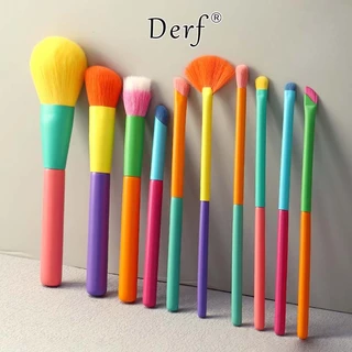 10แปรงแต่งหน้าในสายรุ้งลูกอม มาการอง สีแปรงแต่งหน้ารวมกันแปรงแต่งหน้า