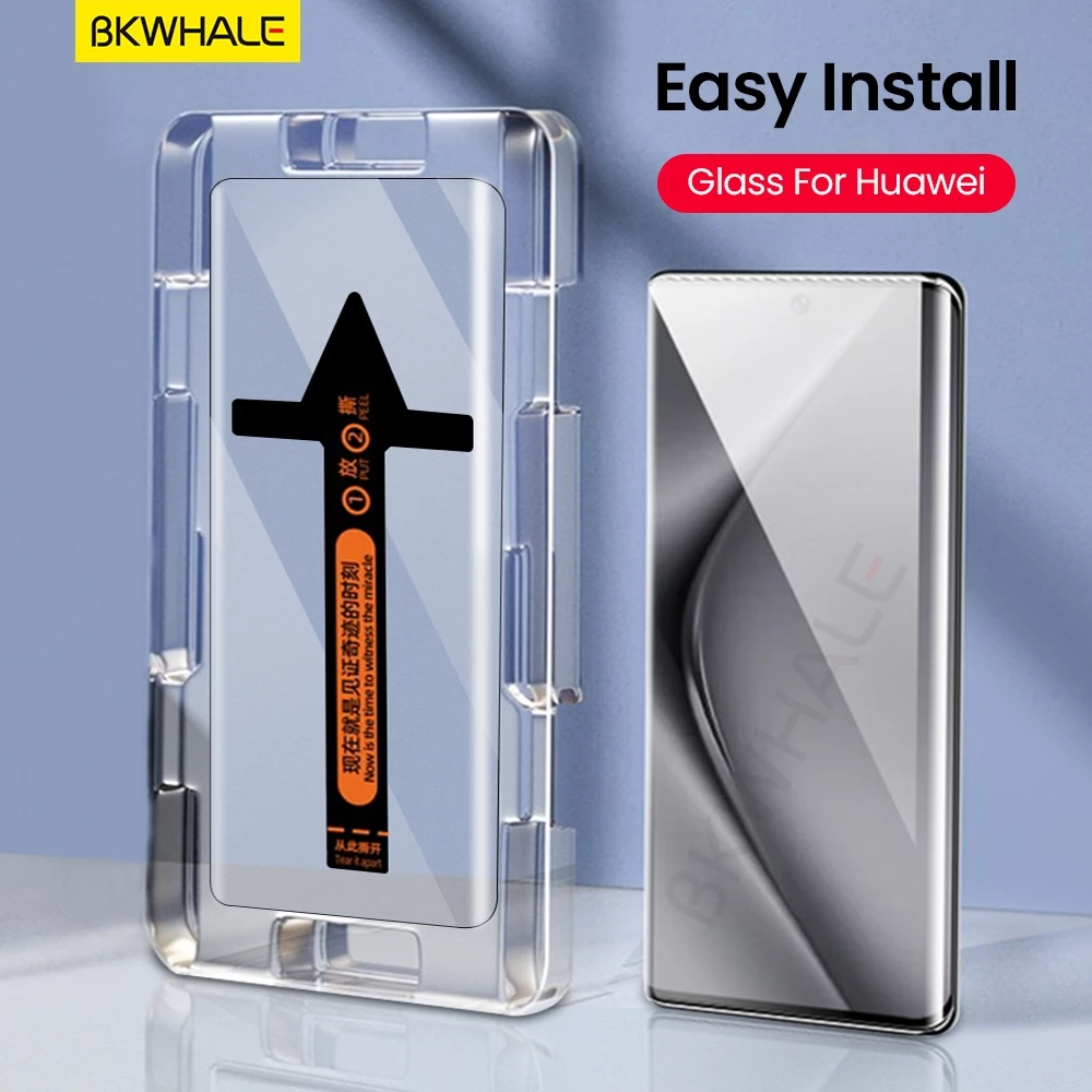 BKWHALE ติดตั้งง่ายกระจกนิรภัยสําหรับ Huawei Pura70 Pro Pura80 P60 P50 Nova 8 9 10 11 12 13 14 15 Nova15 Ultra Mate 30 40 Mate50 Mate60 Mate70 Mate80 Pro + ฟิล์มกันรอยหน้าจอ