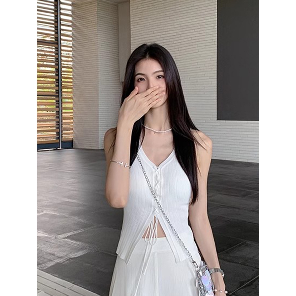 NZN ฤดูร้อนเซ็กซี่สาวร้อนสลิมฟิตคอวีถักเสื้อกั๊กด้านบน