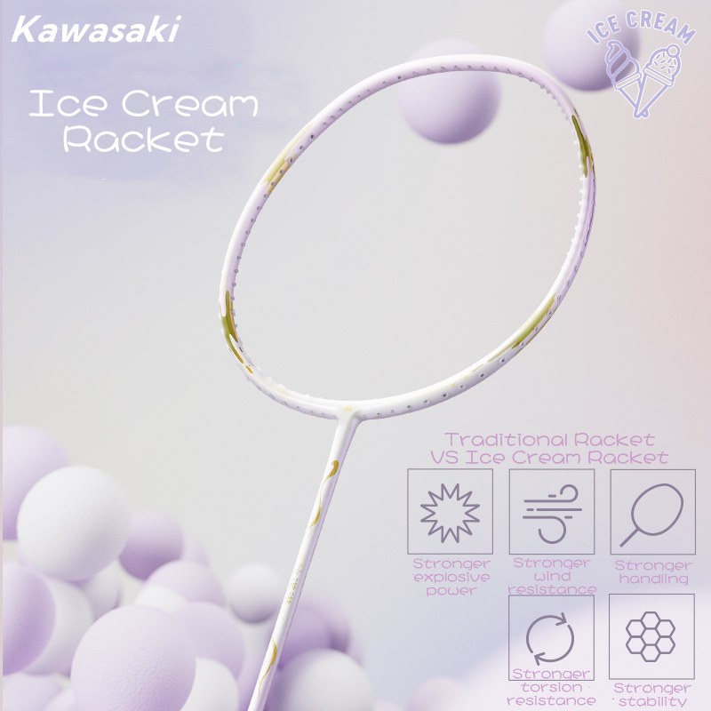 Kawasaki Badminton Racquet ICE CREAM 5U 18-30 LBS Full Carbon Ultra Light Beginner Speed Racquet