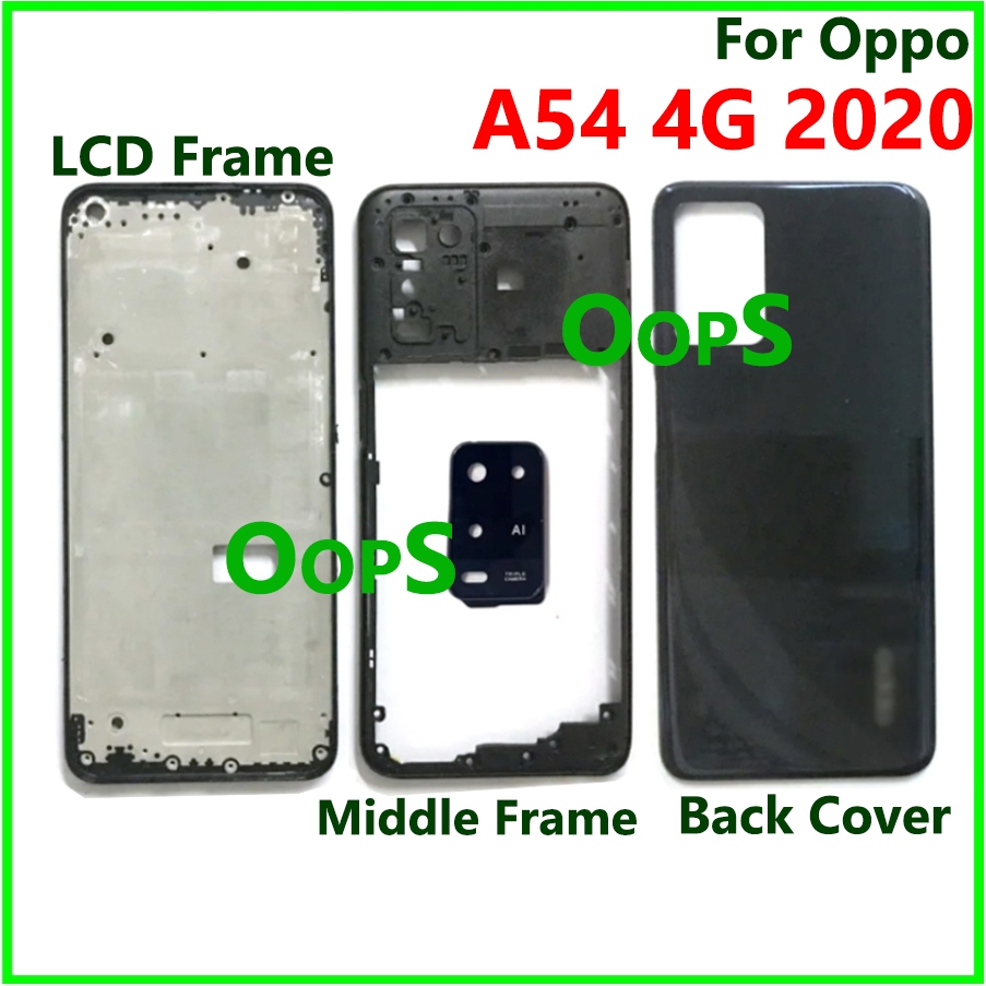 กรอบด้านหลังสําหรับ Oppo A54 4G ฝาหลังแบตเตอรี่กรอบกลางด้านหน้าพร้อมเลนส์กล้องปุ่ม