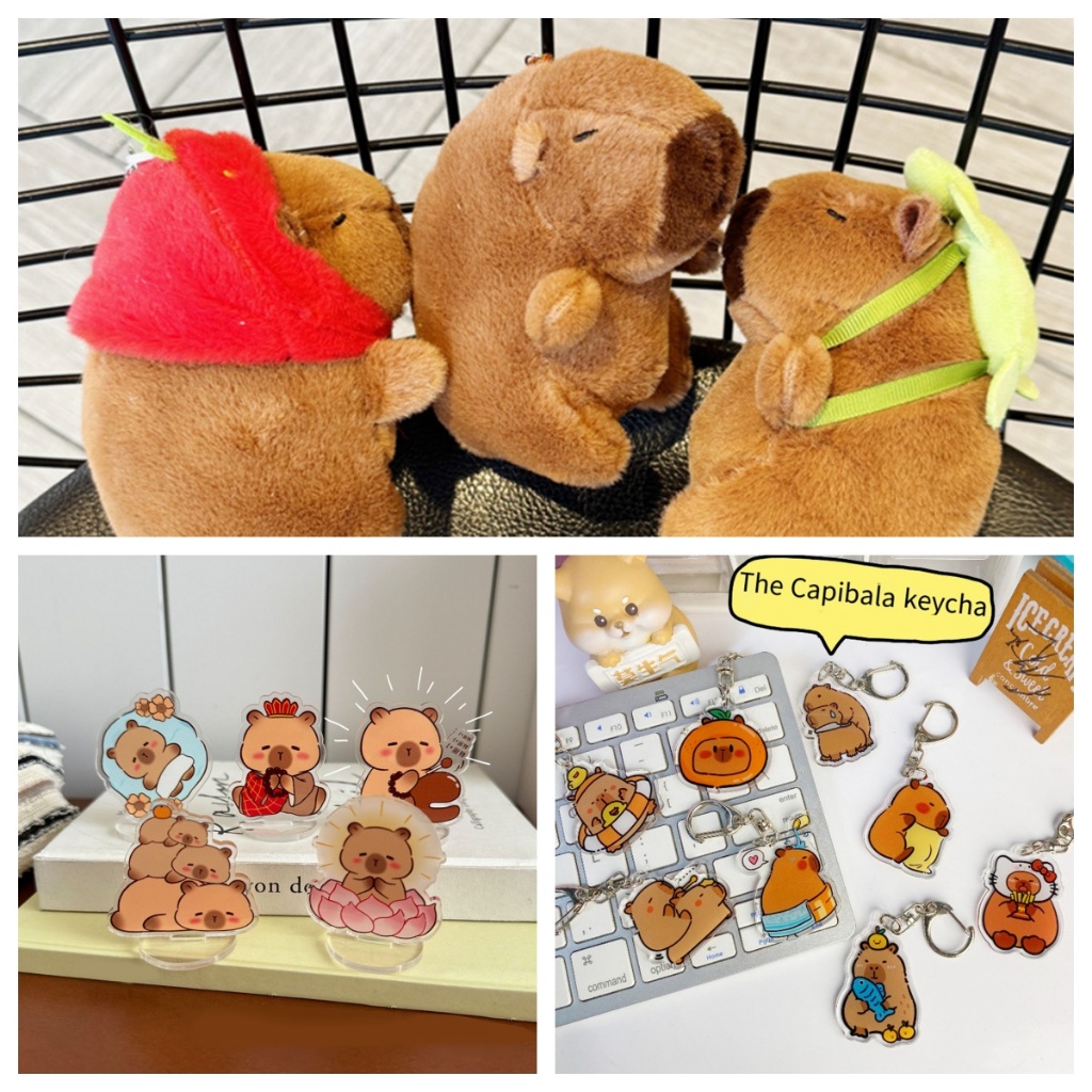 Capybara ตุ๊กตาหมอนเต่า หมวกพวงกุญแจ เสมือนจริง ของเล่น ของขวัญน่ารัก การ์ตูนนุ่ม