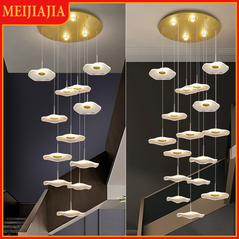 ห้องนั่งเล่นโคมระย้ายาวโคมไฟบันได LED ห้องรับประทานอาหารโคมไฟตกแต่งภายใน 8