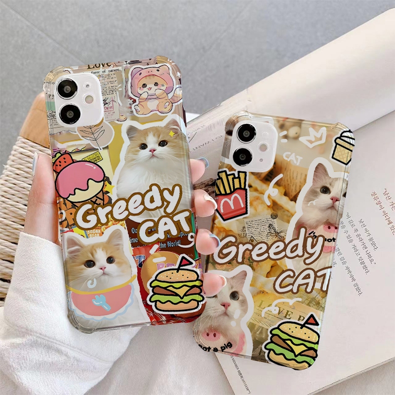 สี่มุมหนาแมวสาวการ์ตูนสไตล์ HTC U24 U23 Desire 22 21 U20 U12++U11 life Pro เคสโทรศัพท์ป้องกันกรณี