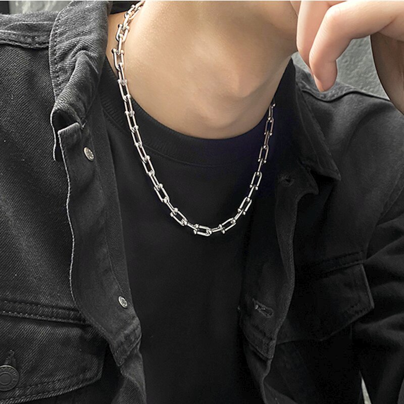 สร้อยคอโซ่เหล็ก จี้รูปตัว U เครื่องประดับ สําหรับผู้ชาย และผู้หญิง - รูปที่ 2