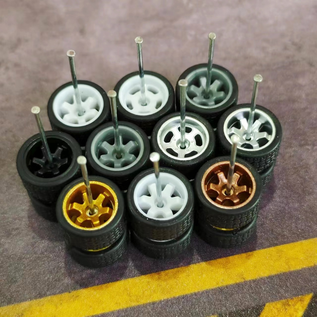 1 ชุด 1/64 รถล้อแม็กล้อ 10.8 มม.TE37 5-สล็อต ยางสําหรับ 1:64 Mini ของเล่นรถล้อร้อน/Matchbox/Domeka/Tomy