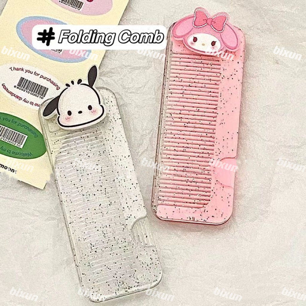 Sanrio Fine Flash หวีพับการ์ตูนโปร่งใสแบบพกพาหวีผมสําหรับเด็ก Bangs Comb นักเรียน