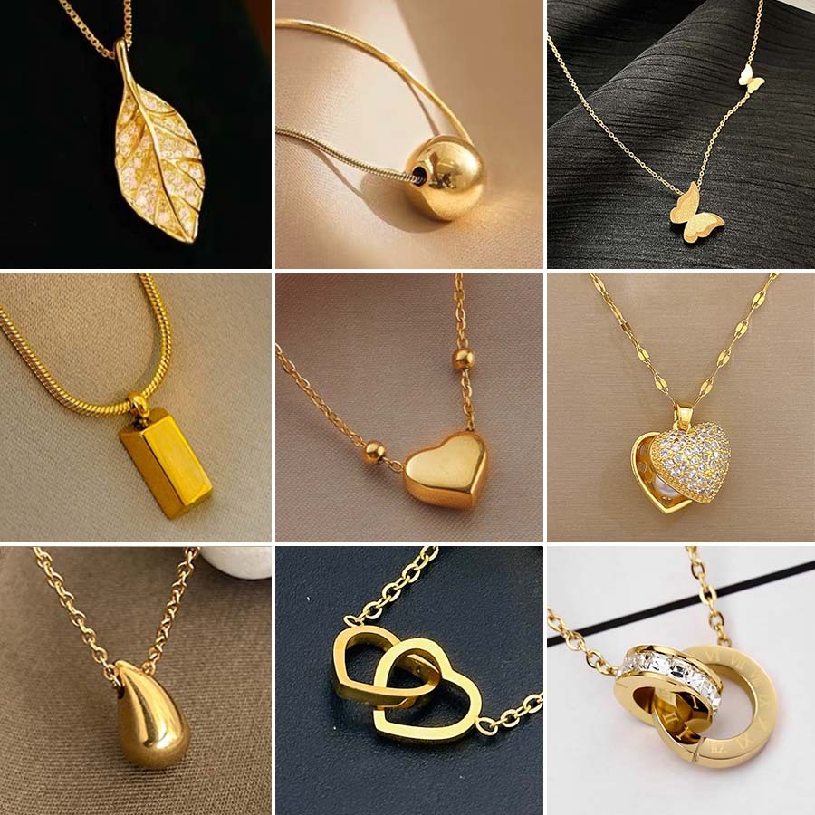 สร้อยคอเหล็กไทเทเนียมที่สวยหรูสําหรับผู้หญิงป้องกันการซีดจาง 18เค สร้อยคอชุบทองแฟชั่นสร้อยคอสั้นอุปกรณ์เสริมของขวัญ