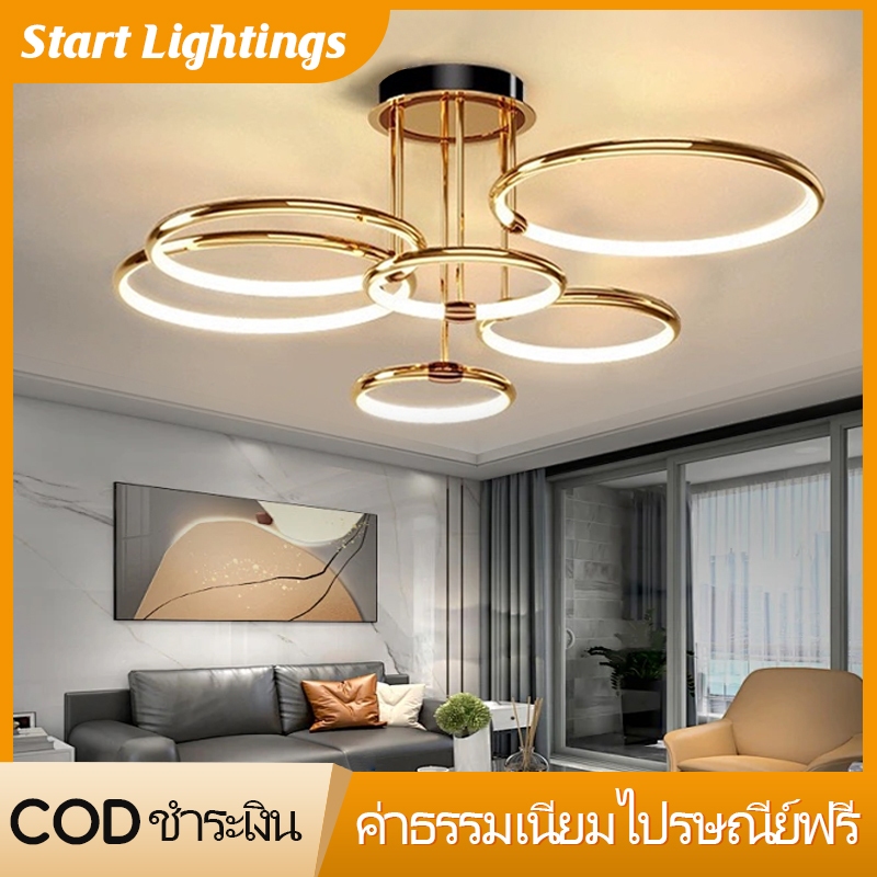 ห้องนั่งเล่นใหม่ โคมไฟเพดาน LED ห้องนอนนอร์ดิก ไฟโมเดิร์นสร้