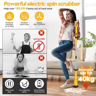 Qimedo เครื่องขัดพื้นไฟฟ้าไร้สาย 1500 RPM แรงขัดสูง หัวแปรง 8 หัว กันน้ำ