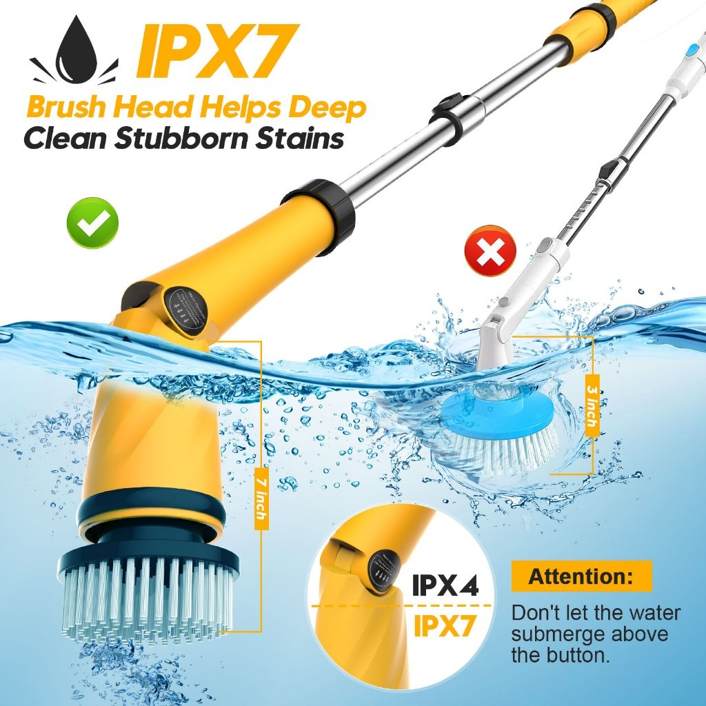 Qimedo เครื่องขัดพื้นไฟฟ้าไร้สาย 1500 RPM แปรงไฟฟ้าแบบชาร์จไฟได้สําหรับทําความสะอาดห้องน้ํา ไม้ถูพื้นขัดพลังพร้อมหัวแปรง 8 หัว - รูปที่ 7