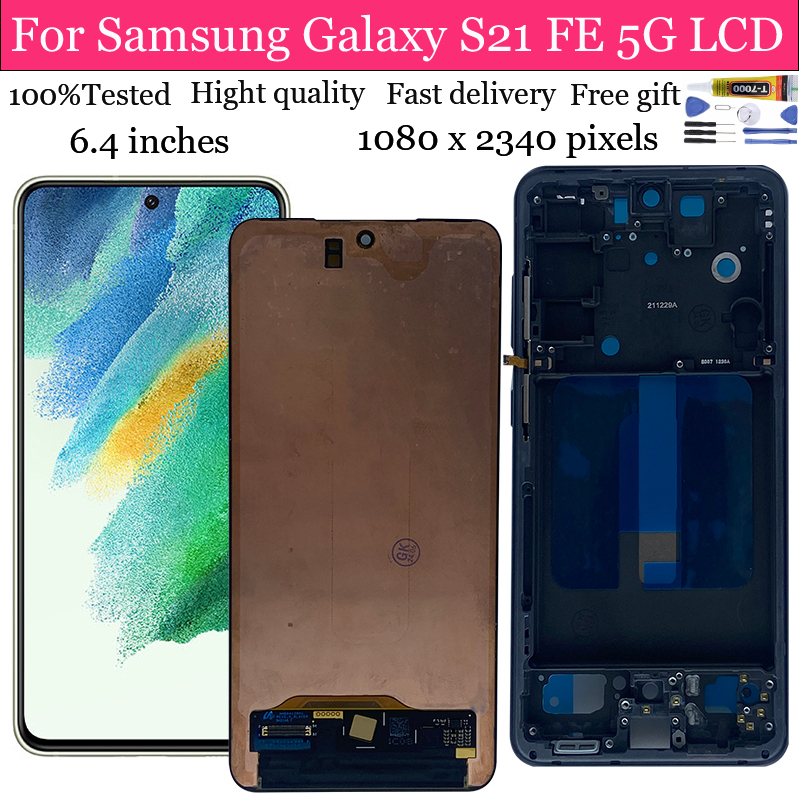 SAMSUNG Original AMOLEDสําหรับSamsung Galaxy S21 FE 5G SM-G990Bหน้าจอสัมผัสLCDพร้อมกรอบเปลี่ยน